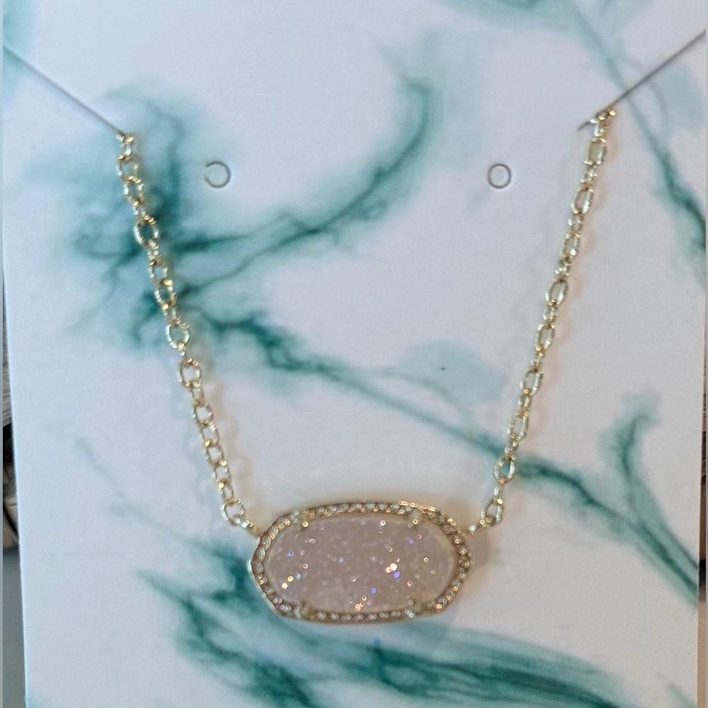 Kendra Scott Elisa Gold Pendant Necklace in Iridescent Drusy EUC